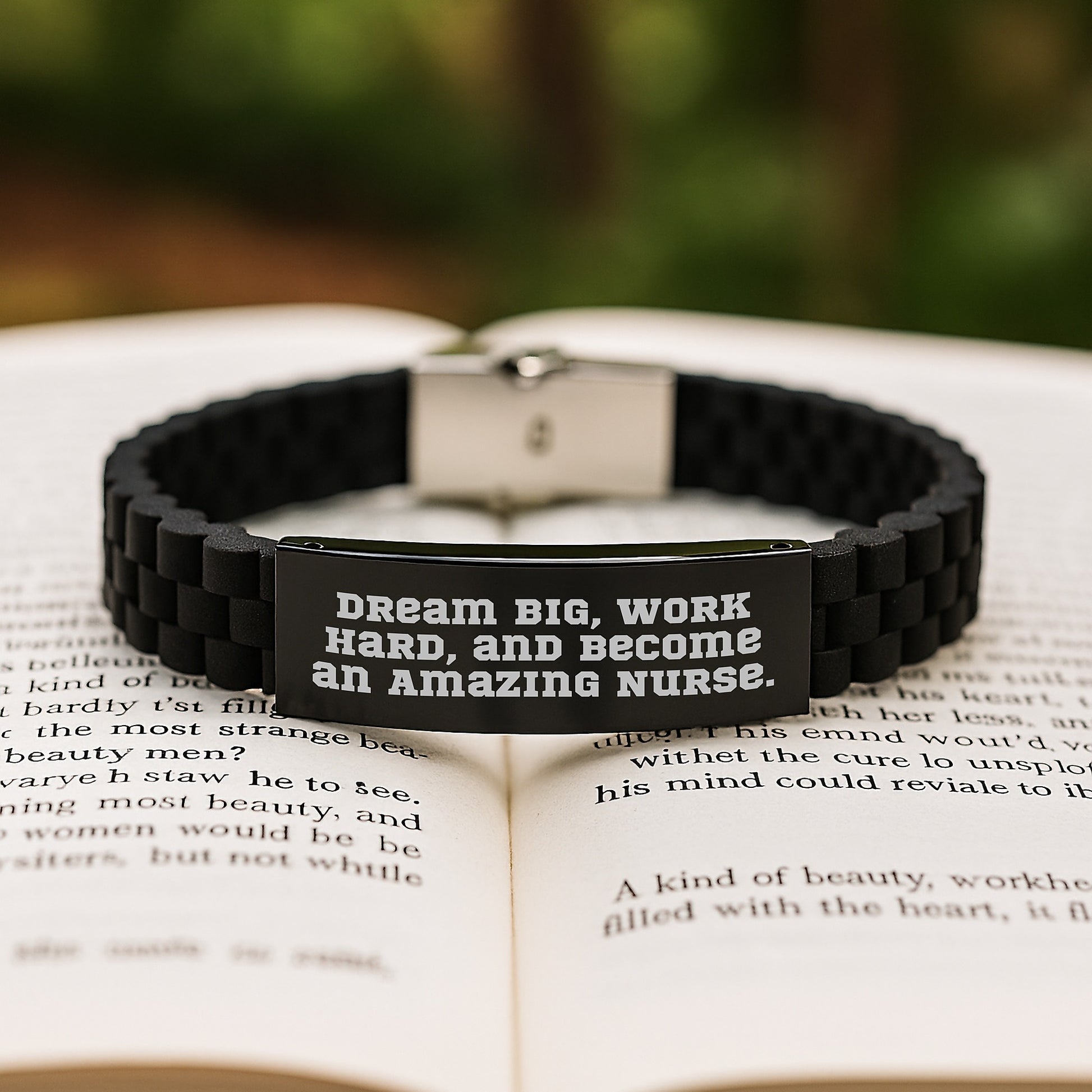 Funny Nurse Gifts - 'Dream Big Work Hard' Glide lock Clasp Black Bracelet, Christmas Unique Nurse Presents from Family Friends - Image 2