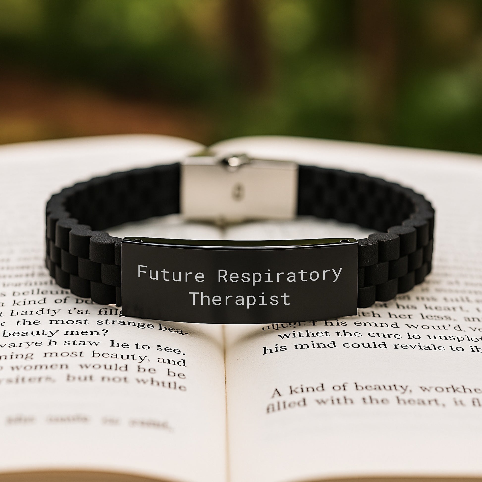 Funny Inspirational Quote for Future Respiratory Therapist Gifts from Family on Birthday, Glide lock Clasp Adjustable Silicone Black Stainless Steel Men's Women's Friends Coworkers Family Unique Gift - Image 2
