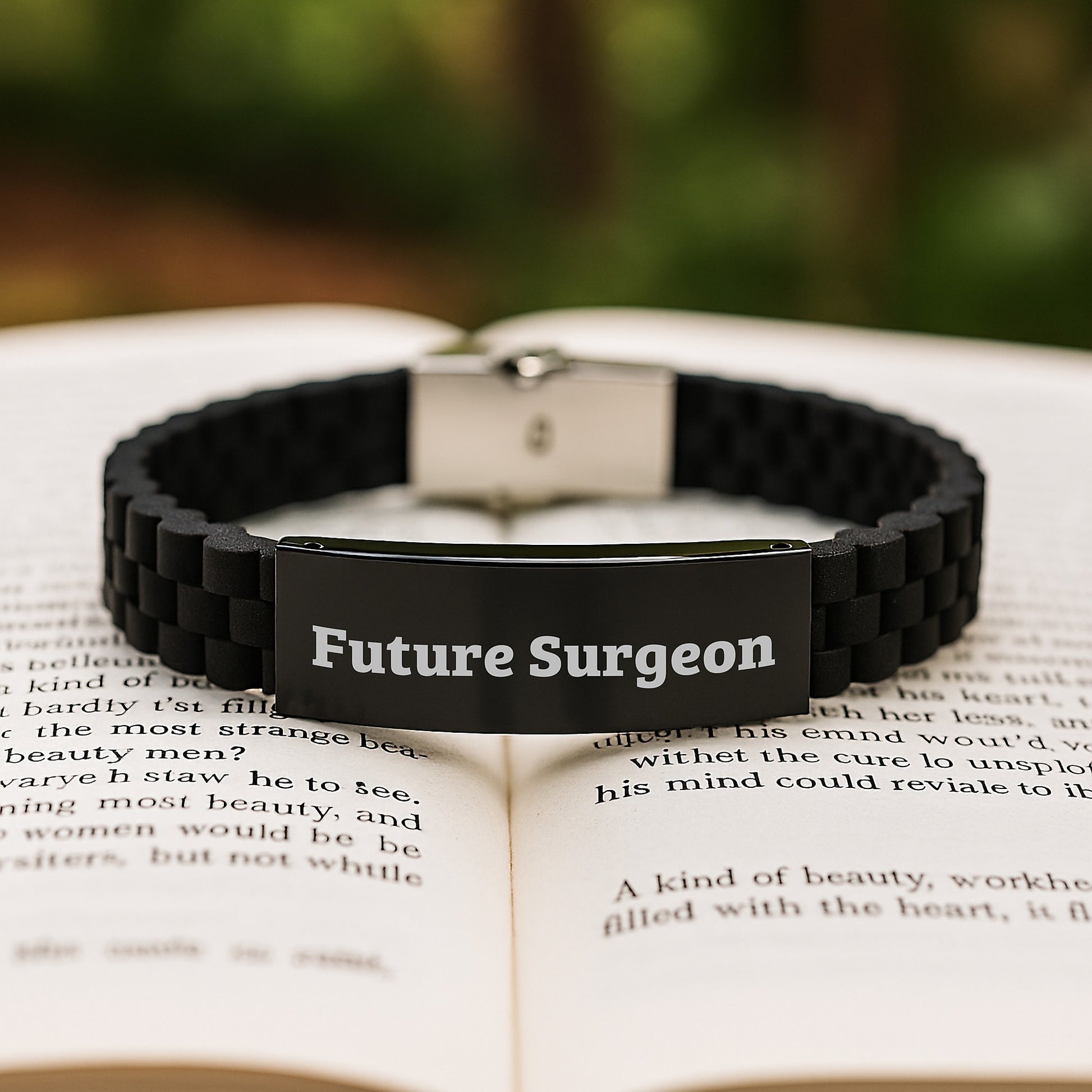 Funny Surgeon Gifts from Friends - Glide lock Clasp Black Stainless Steel Silicone Adjustable Birthday Unique Gifts for Future Surgeon - Image 2