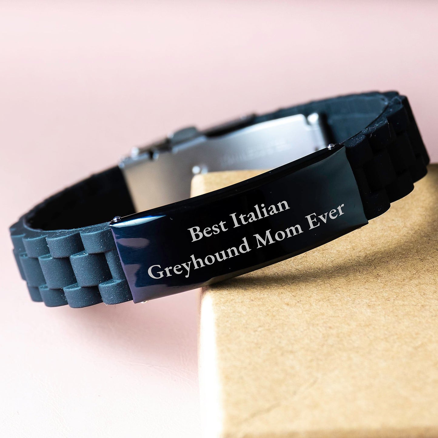 Italian Greyhound Dog Mom Gifts - Funny Quote Glide lock Clasp Black Stainless Steel Silicone Adjustable Birthday Jewelry, Gifts from Mom to Italian Greyhound Dog - Image 3