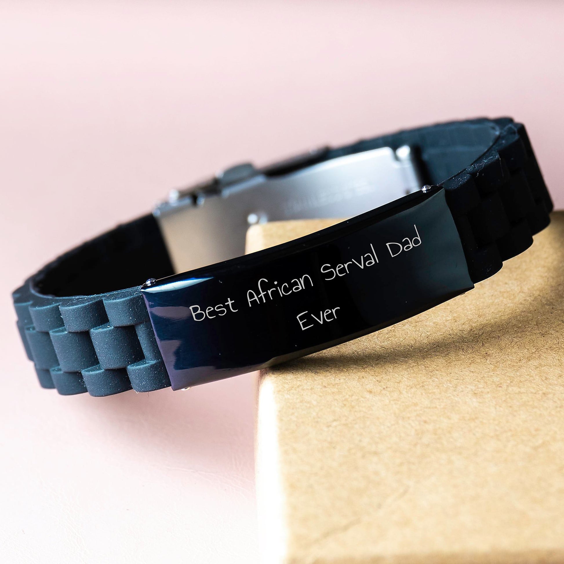 African Serval Cat Lover Gifts from Men, Unique Valentine's Jewelry for African Serval Cat Dad, Glide lock Clasp Bracelet with Funny Quote - Image 3