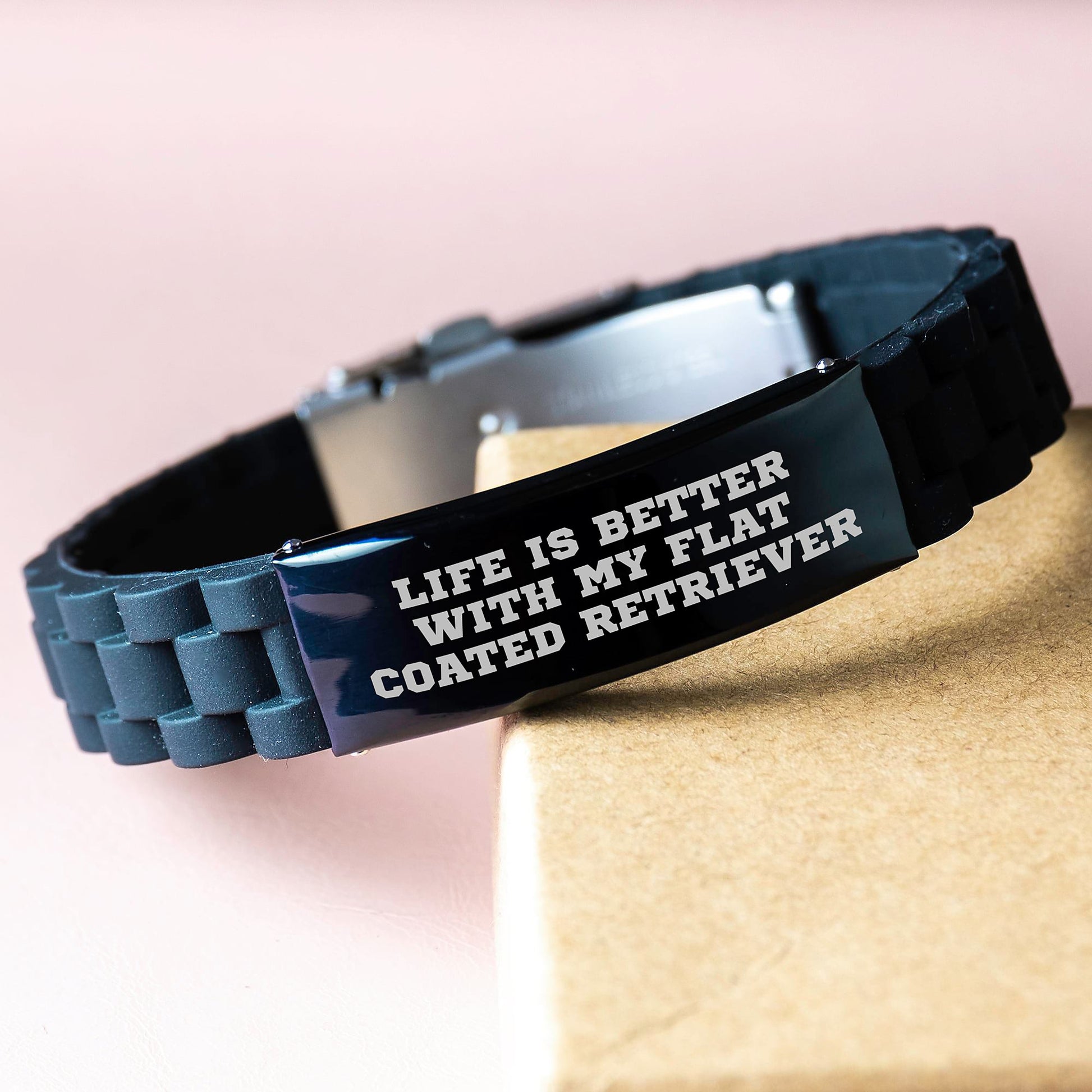 Inspirational Flat Coated Retriever Dog Gifts, Life Is Better With My Flat Coated Retriever Funny Quote, Glide lock Clasp Adjustable Black Stainless Steel Silicone Birthday Unique Gift from Family - Image 3