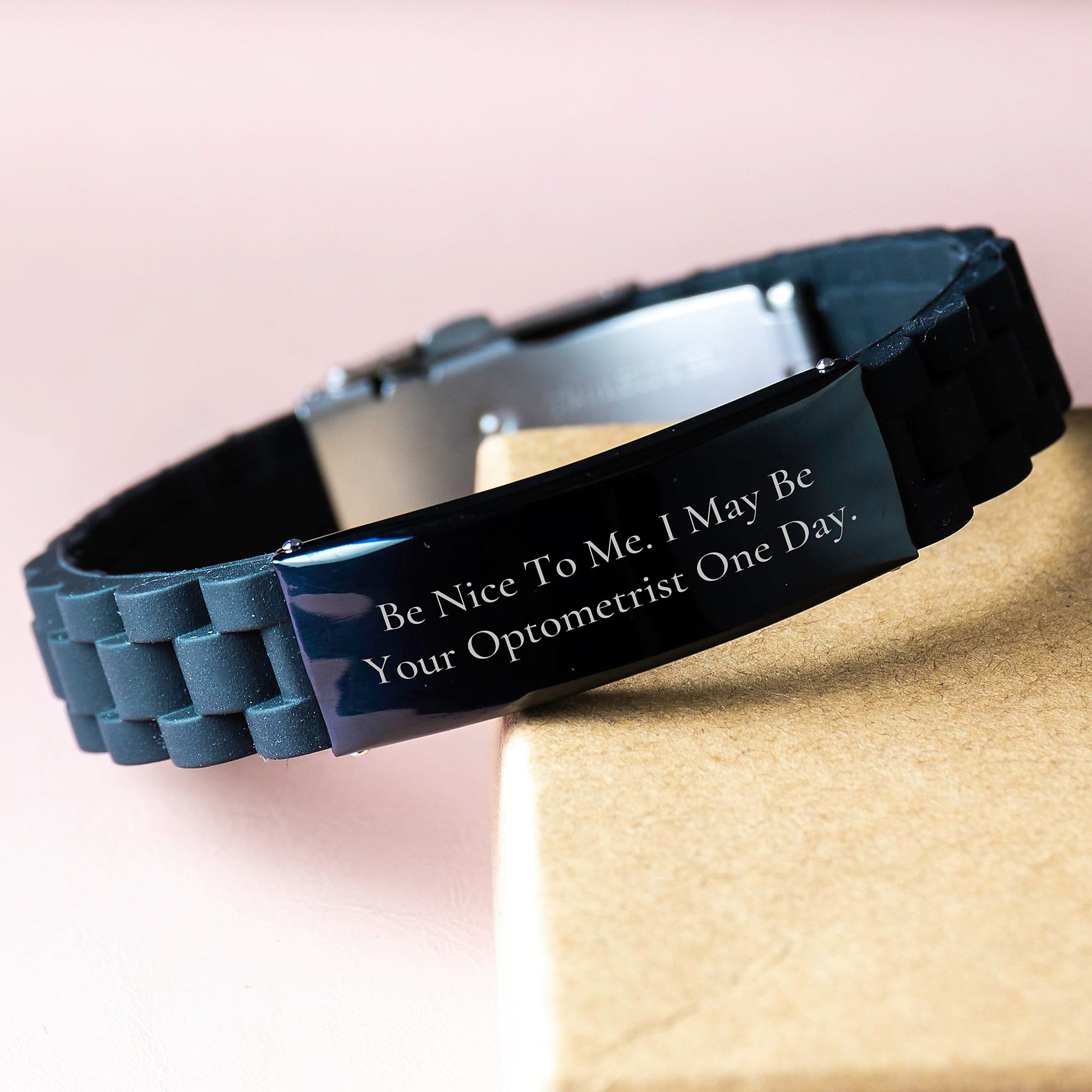 Funny Optometrist Gifts for Him or Her, Glide lock Clasp Bracelet with Inspirational Quote, 'Be Nice To Me. I May Be Your Optometrist One Day.', Christmas Unique Gifts from Friends or Family - Image 3