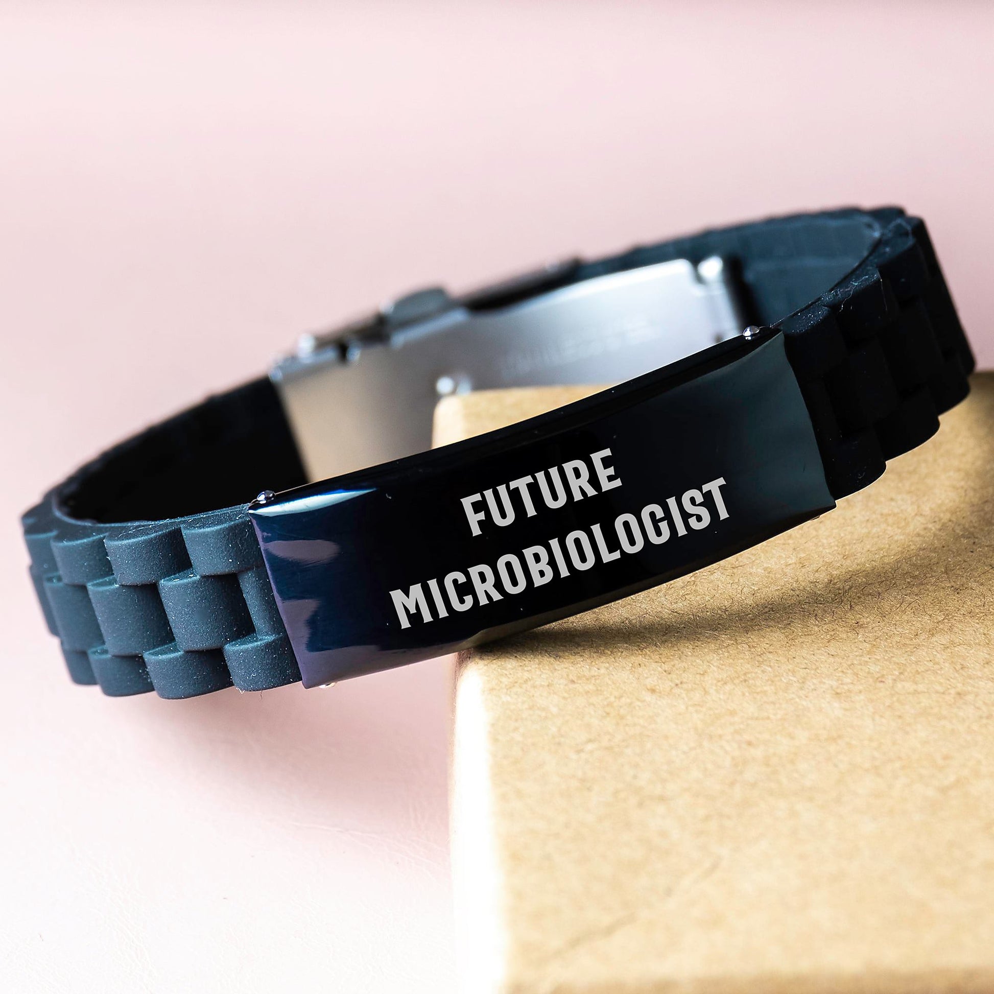 Funny Future Microbiologist Birthday Unique Gifts from Friends for Men Glide lock Clasp Bracelet, Inspirational Quote - Image 3