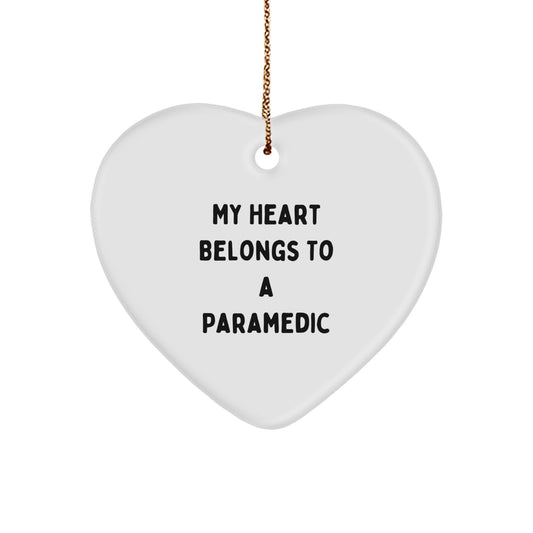 Funny Rescue Worker Gifts - Heart Ornament for My Heart Belongs To A Rescue Worker Lovers - Christmas Unique Gifts from Men to Rescue Workers - Image 1
