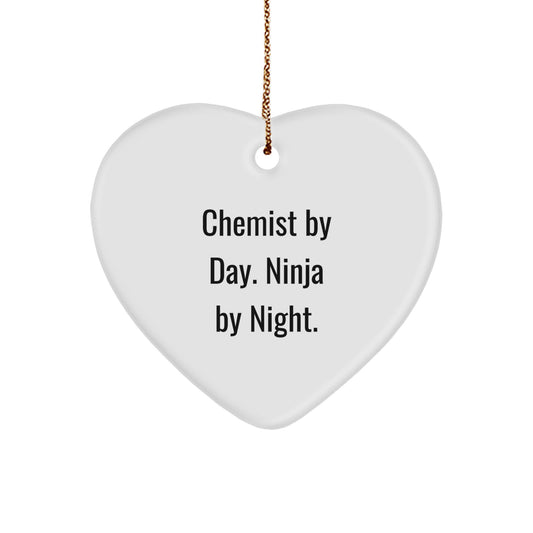 Funny Chemist Gifts from Men to Chemist By Day. Ninja By Night. Heart Ornament for Christmas - Image 1