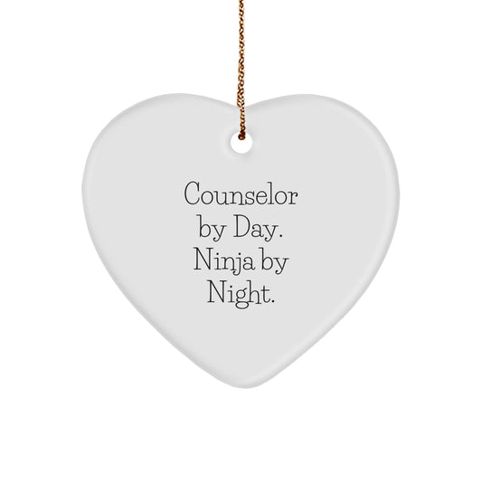 Counselor Gifts from Friends - Christmas Heart Ornament by Day, Ninja by Night - Inspirational Counselor Quote, Durable MDF Material, Gift for Counselor - Image 1