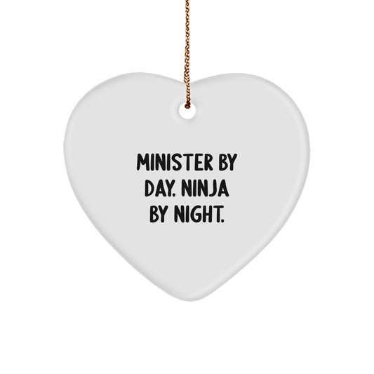Minister Gifts from Friends - Minister By Day. Ninja By Night. Heart Ornament, Christmas Unique Gifts for Minister - Image 1
