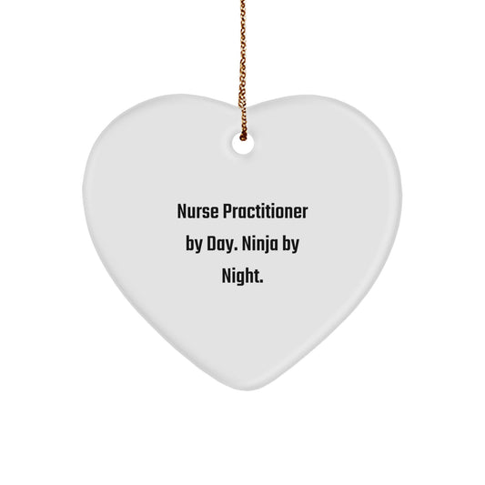 Funny Nurse Practitioner Gifts - 'Nurse Practitioner By Day. Ninja By Night.' Heart Ornament for Christmas - Image 1