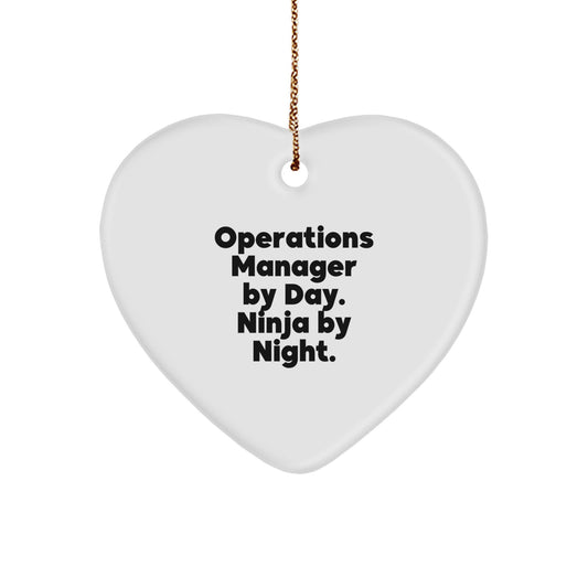 Operations Manager by Day, Ninja by Night Heart Ornament, Funny Christmas Unique Gift for Men, Women, Friends, Coworkers, Family - Image 1