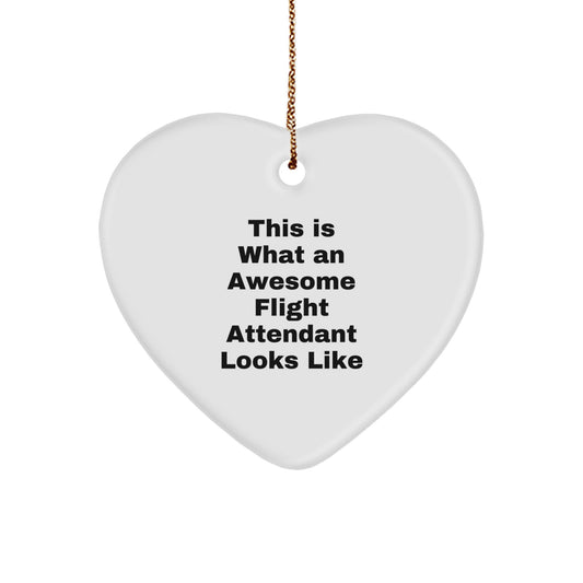 Funny Flight Attendant Gifts - Heart Ornament from Coworkers, 'This Is What An Awesome Flight Attendant Looks Like' - Christmas Unique Gifts for Flight Attendants from Men - Image 1