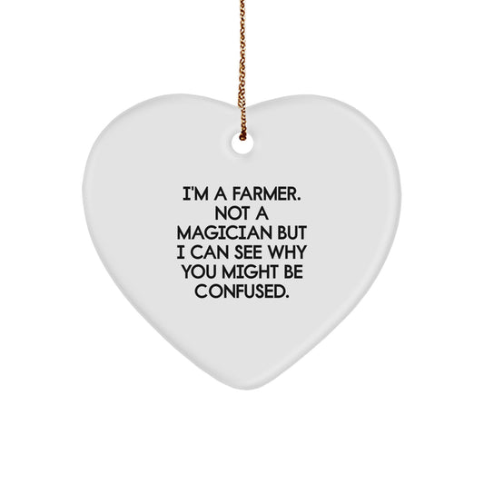 Farmer Gifts for Men, Funny Heart Ornament, 'I'm A Farmer. Not A Magician... Gifts from Family - Image 1