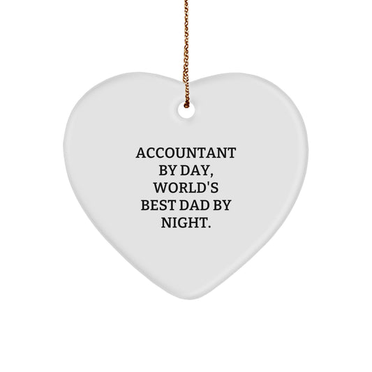 Funny Accountant Gifts, Heart Ornament, 'Accountant By Day, World's Best Dad By Night.' Christmas Unique Gifts from Friends and Family - Image 1