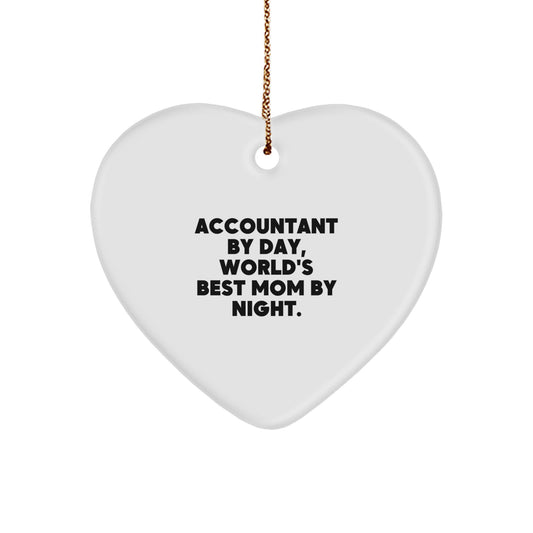 Accountant Gifts, Fun Heart Ornament for Office Decor, 'Accountant By Day, World's Best Mom By Night.' Quote, Gifts for Accountant, Christmas Unique Gifts from Family - Image 1