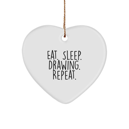 Funny Drawing Heart Ornament, Eat. Sleep. Drawing. Repeat., Gifts from Family to Friends for Christmas, Heart-Shaped Drawing Decor - Image 1