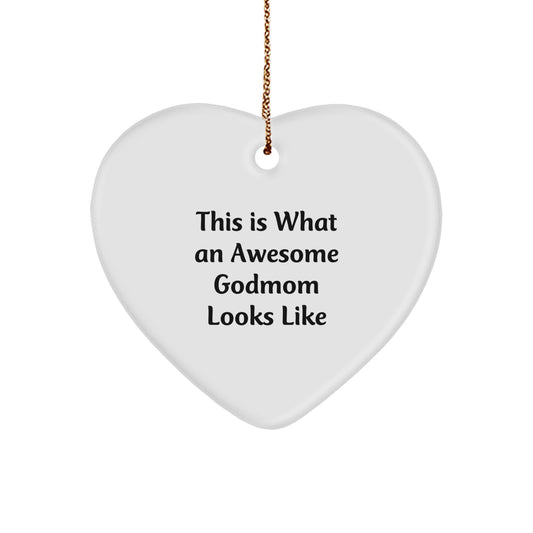 Funny Godmom Quotes Heart Ornament Gifts from Family, Gifts for Awesome Godmom, This Is What An Awesome Godmom Looks Like, Christmas Unique Gifts - Image 1