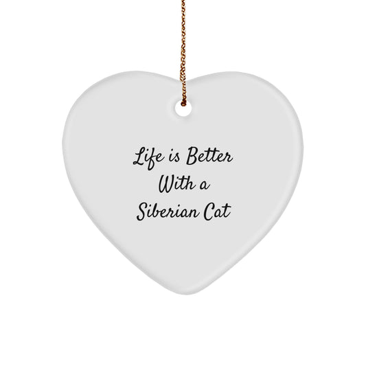 Siberian Cat Lovers Gifts from Friends for Christmas - 'Life Is Better With A Siberian Cat' Heart Ornament - Image 1