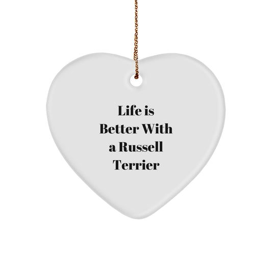 Russell Terrier Dog Lovers' Heart Ornament, 'Life Is Better With A Russell Terrier', Funny Christmas Unique Gift for Friends from - Image 1
