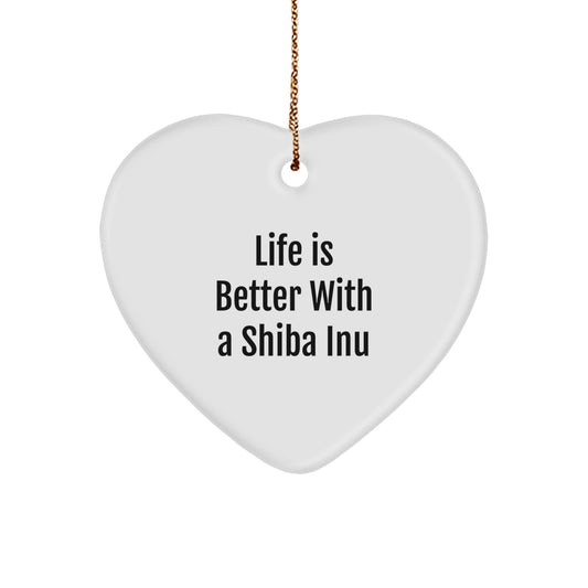 Funny Shiba Inu Dog Christmas Unique Gifts from Men, Women, and Friends for Shiba Inu Dog Lovers with Heart Shape Heart Ornament 'Life Is Better With A Shiba Inu' - Image 1