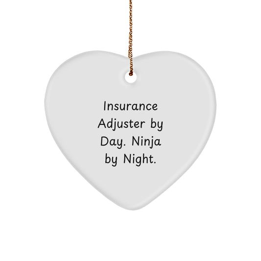 Insurance Adjuster Gifts from Friends - Funny 'Insurance Adjuster By Day. Ninja By Night.' Heart Ornament for Christmas Unique Gifts - Image 1