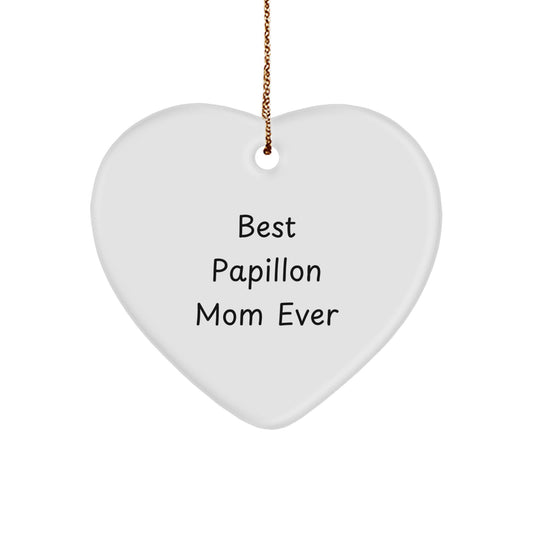 Papillon Dog Lovers' Heart Ornament, 'Best Papillon Mom Ever', Gifts from Family to Papillon Dog or Friends, Christmas Unique Papillon Dog Gift - Image 1