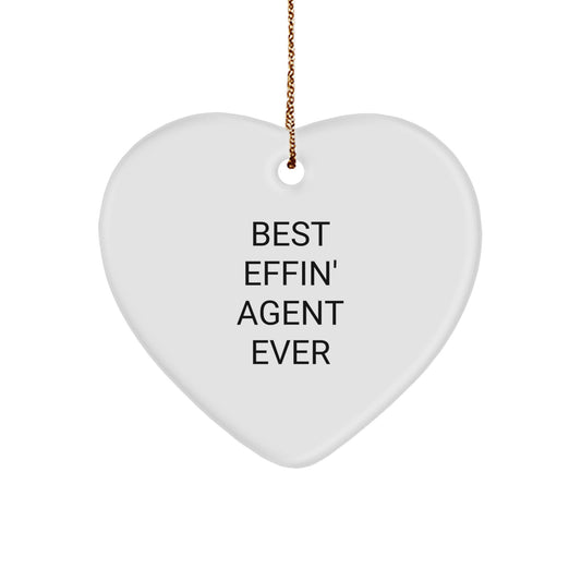 Funny Agent Heart Ornament, Gifts from Men to Colleagues, Best Effin' Agent Ever Christmas Decor, Heart Shaped Ornament for Office Desk - Image 1
