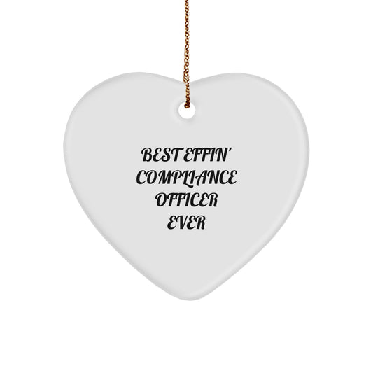 Funny Compliance Officer Gifts from Friends for Men - Best Effin' Compliance Officer Ever Heart Ornament Christmas Unique - Image 1