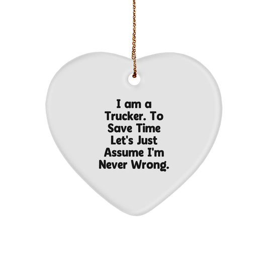 Funny Trucker Gifts from Friends and Family, Heart Ornament for Trucker, Christmas Unique - Image 1