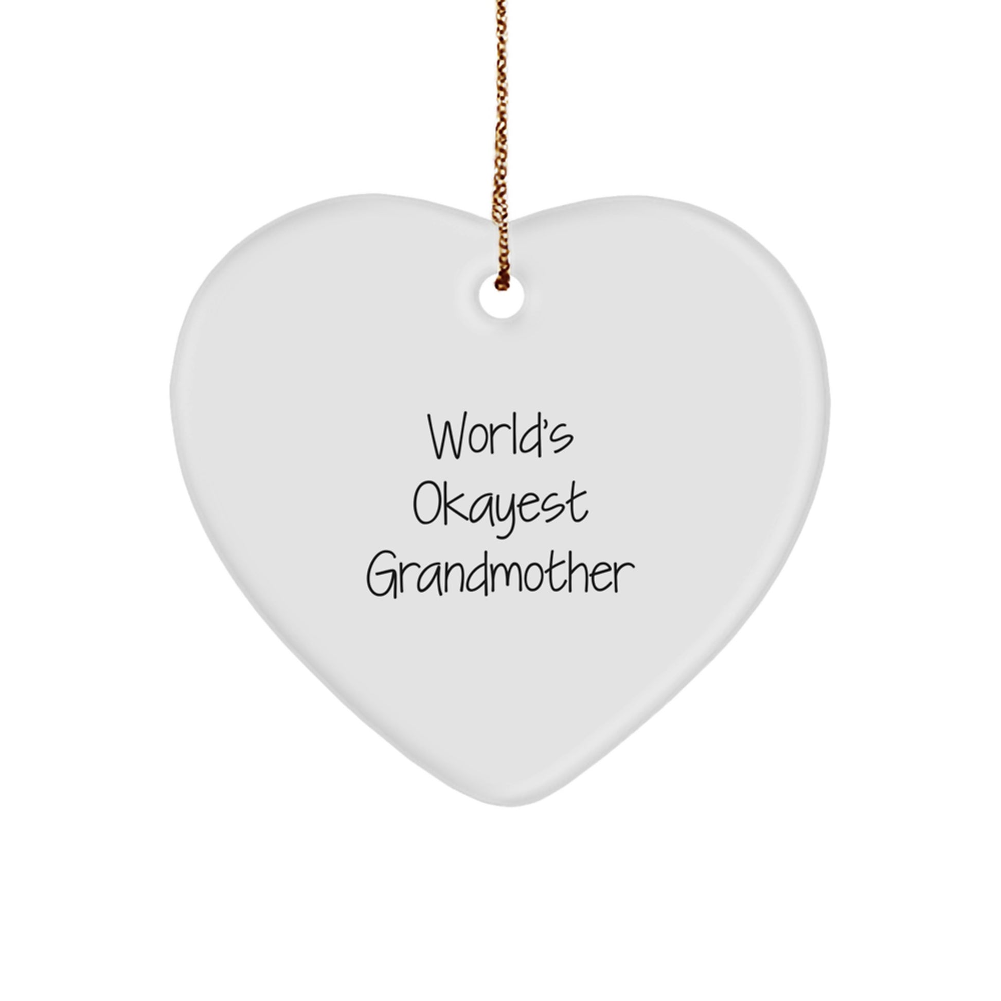 Funny Grandmother Gifts from Family - World's Okayest Grandmother Heart Ornament, Christmas Unique Gifts for Grandmothers, Heart Shaped Decorative - Image 1