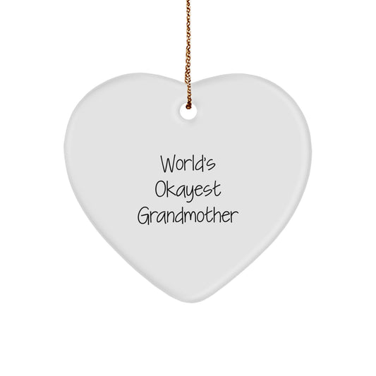 Funny Grandmother Gifts from Family - World's Okayest Grandmother Heart Ornament, Christmas Unique Gifts for Grandmothers, Heart Shaped Decorative - Image 1