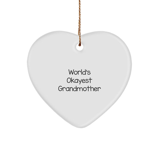 Funny Grandmother Gifts from Family, World's Okayest Grandmother Heart Ornament for Grandmother, Christmas Unique Gifts - Image 1
