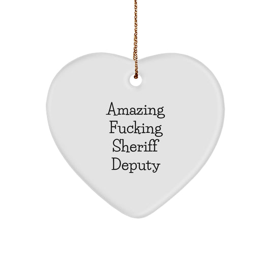 Funny Sheriff Deputy Heart Ornament Gifts from Friends for Men, Sheriff Deputy Unique Christmas Unique Gifts, Amazing F--king Sheriff Deputy Lover Heart Decoration - Image 1