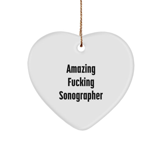 Funny Sonographer Gifts from Men for Sonographer Friends, 'Amazing F--king Sonographer' Christmas Unique Gifts, Heart Ornament for Women - Image 1