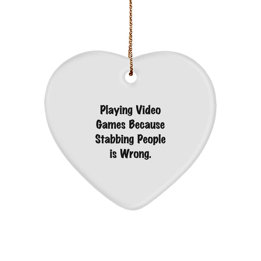 Funny Gaming Heart Ornament Gift for Friends and Family, Playing Video Games Heart Shaped Decoration, Christmas Unique Gifts from Friends - Image 1