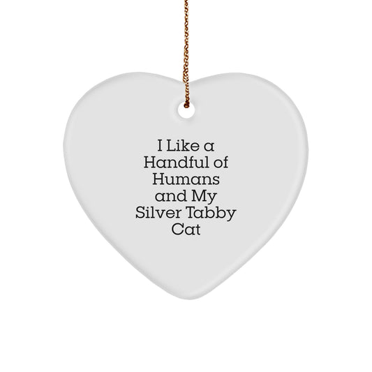 Funny Silver Tabby Cat Heart Ornament Gifts for Men from Family, Unique Christmas Decorations - Image 1
