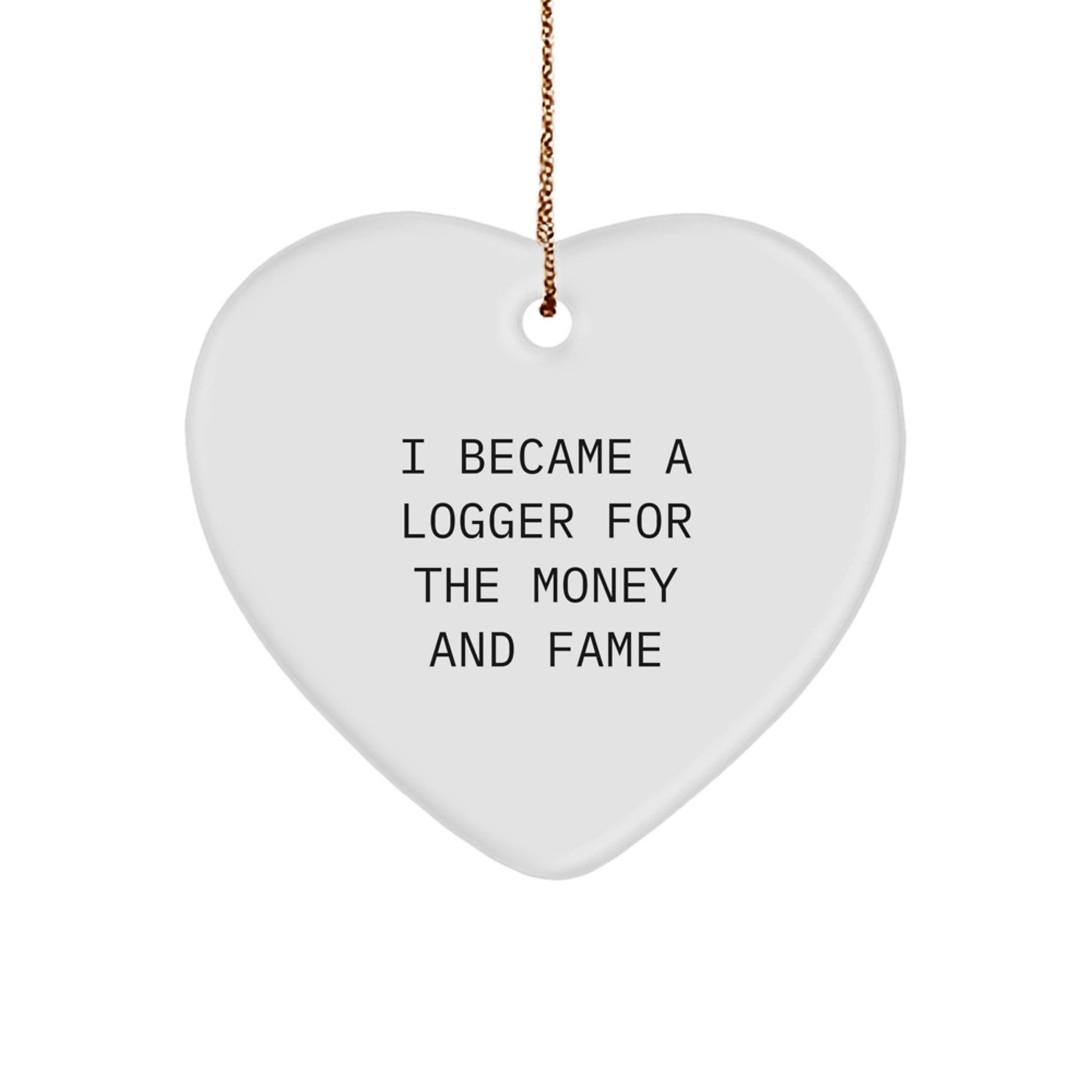 Funny Logger Gifts, I Became A Logger For The Money And Fame Christmas Ornament, Heart Shaped Logger Decorations for Friends and Family - Image 1