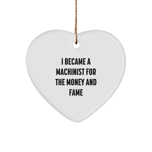 Funny Machinist Christmas Unique Gifts for Men from Friends, Heart Ornament with White Color, MDF Material - Image 1