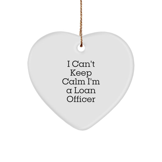 Funny Loan Officer Gifts from Friends, 'I Can't Keep Calm I'm A Loan Officer' Heart Ornament for Christmas - Image 1