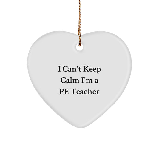 Funny PE Teacher Gifts from Men, I Can't Keep Calm I'm A PE Teacher, Heart Ornament for PE Teachers, Unique Christmas Unique Gifts - Image 1