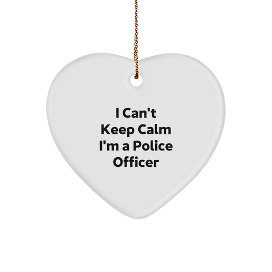 Funny Police Officer Gifts, I Can't Keep Calm Heart Ornament for Police Officer Friends, Christmas Unique Gifts from Family to Police Officer - Image 1