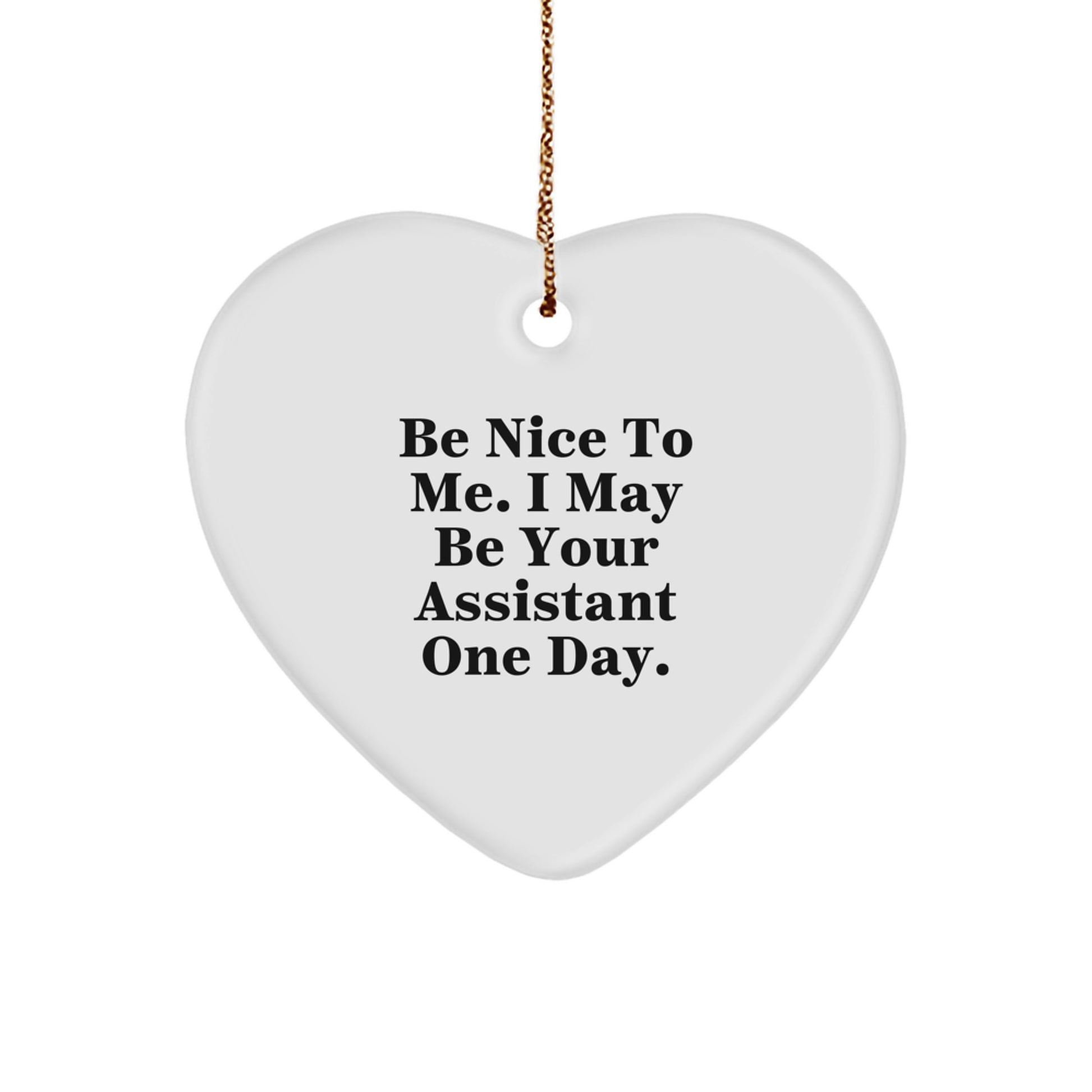 Funny Assistant Gifts from Men to Friends for Christmas Unique Heart Ornament, Be Nice To Me I May Be Your Assistant One Day. - Image 1