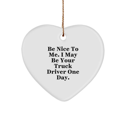 Funny Truck Driver Heart Ornament Gifts from Friends Coworkers and Family - Be Nice To Me One Day Heart-Shaped Decoration - Image 1