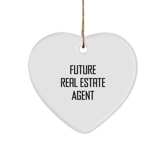 Funny Future Real Estate Agent Gifts from Friends for Christmas Unique Real Estate Agent Heart Ornament, 'I'm not a real estate agent yet, but I'm house-hunting anyway!' - Image 1