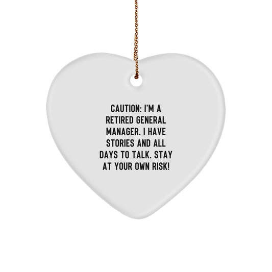 Gifts from Friends for General Manager - Heart Ornament with Caution Quote, Perfect for Christmas - Image 1