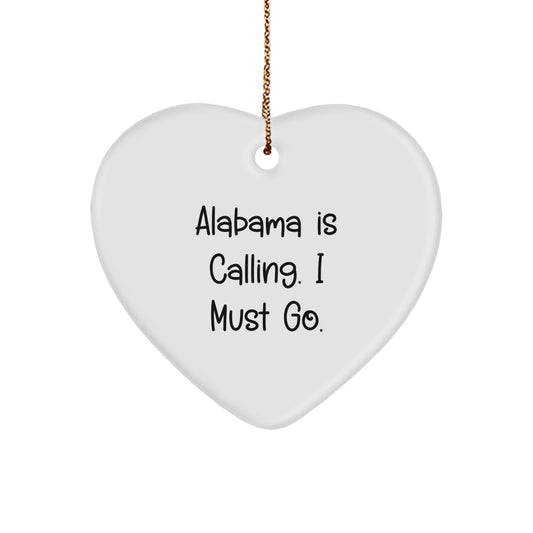 Alabama Calling Heart Ornament, Funny Quote Gifts from Men to Women, Christmas Unique Alabama Gifts, White Heart Shaped Home Decor - Image 1