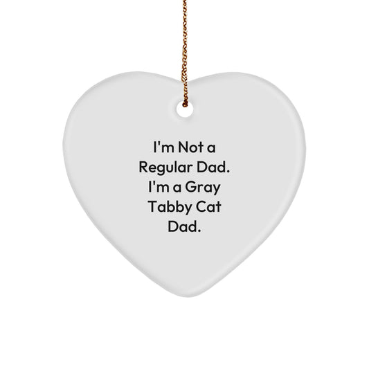 Funny Gray Tabby Cat Gifts from Family to Men - Heart Ornament I'm Not A Regular Dad - Image 1