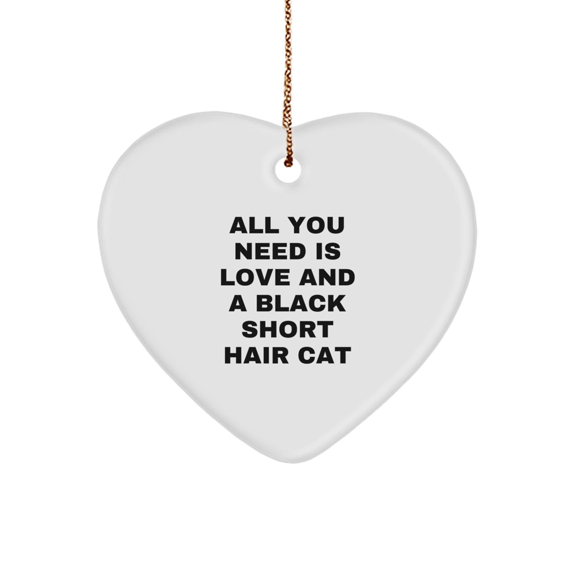 Black Short Hair Cat Lover Gifts - Cute Heart Ornament from Friends, Christmas Unique Presents for Family with Funny Quote, All You Need Is Love - Image 1