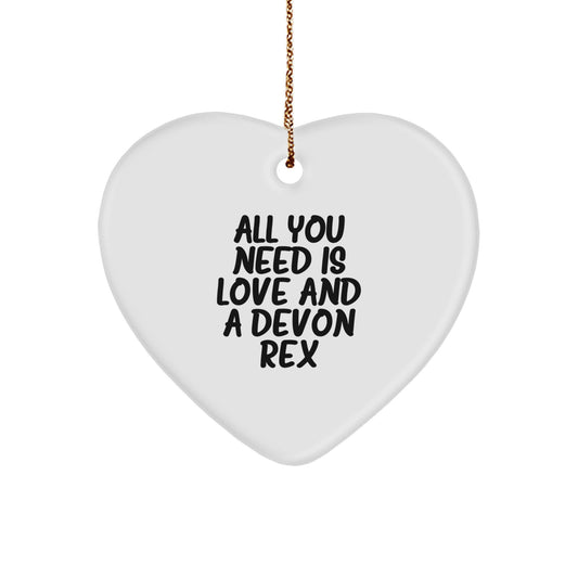 Devon Rex Cat Lovers Gifts, Heart Ornament 'All You Need Is Love' for Christmas - Image 1