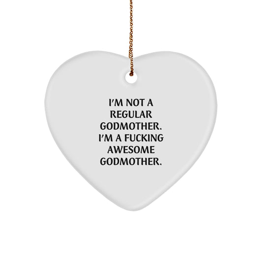 Funny Gifts from Men, Women, or Friends for The Awesome Godmother, Heart Ornament, Christmas Unique Gifts - Image 1