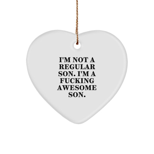 Funny Heart Ornament for Son, 'I'm Not A Regular Son' Christmas Unique Gift from Dad to Son, Heart-Shaped Keepsake - Image 1